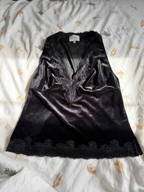 Reformation Black Satin Lace-Trim Slip Chemise